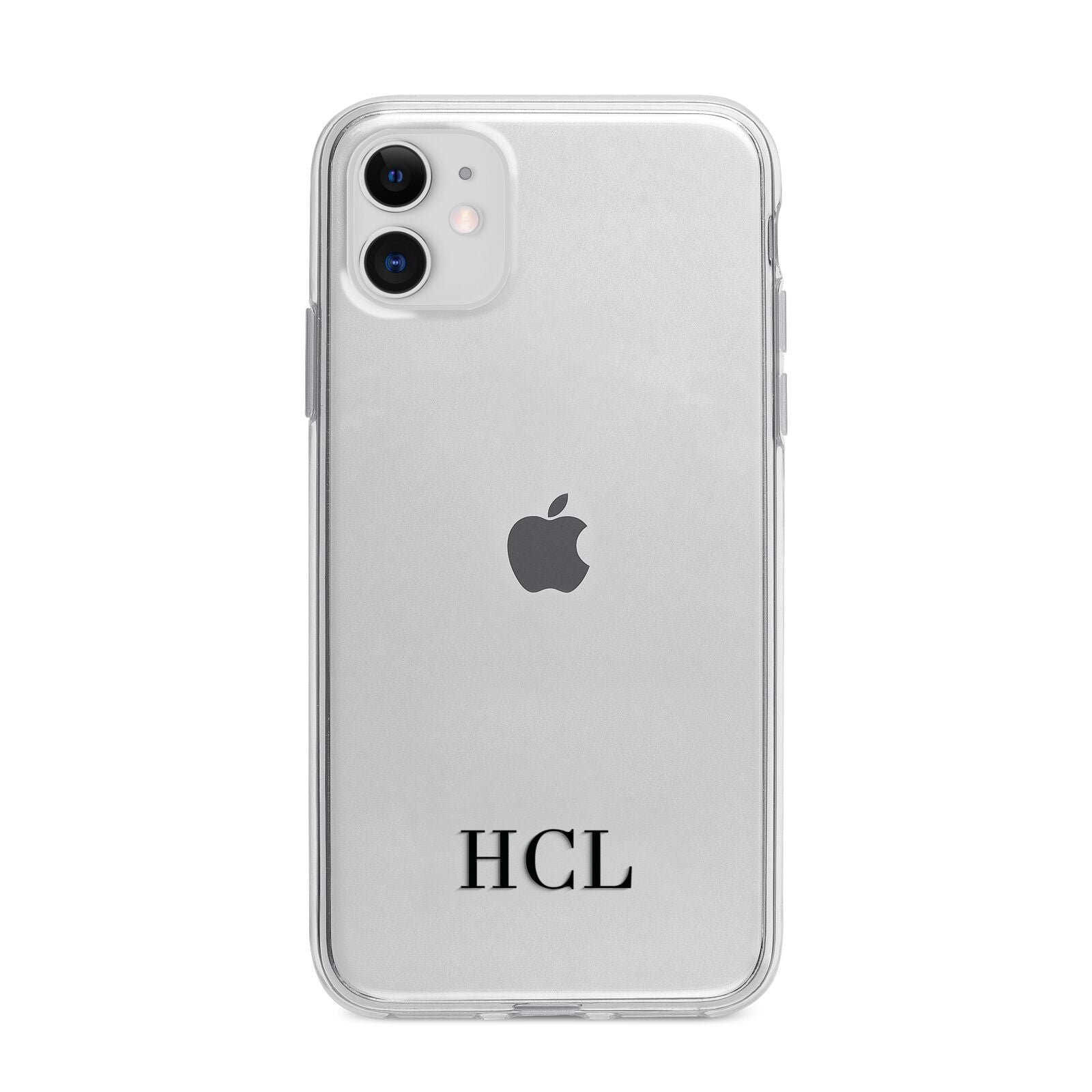 Personalised Black Initials Bottom Clear Custom Apple iPhone 11 in White with Bumper Case