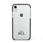 Personalised Black Initials Bottom Clear Custom Apple iPhone XR Impact Case Black Edge on Silver Phone