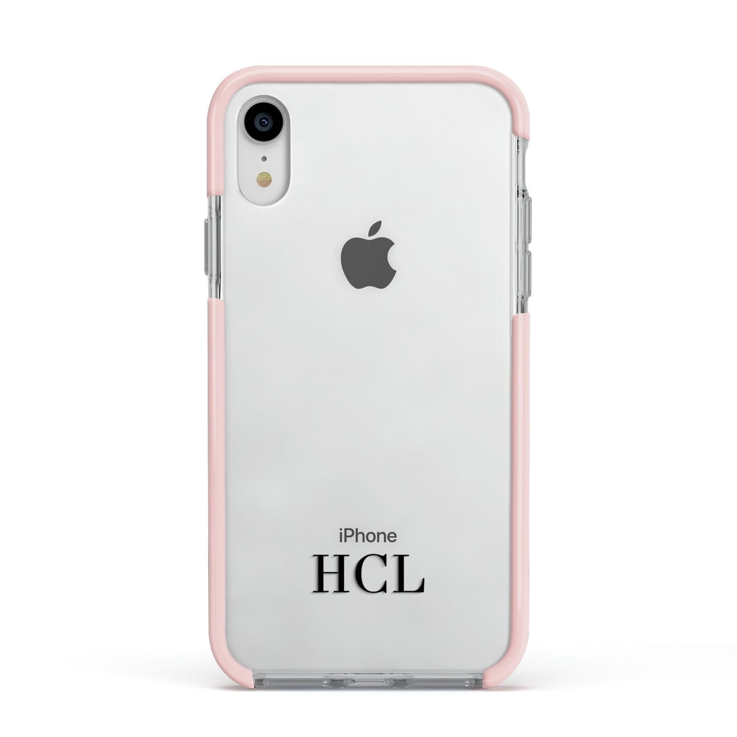 Personalised Black Initials Bottom Clear Custom Apple iPhone XR Impact Case Pink Edge on Silver Phone