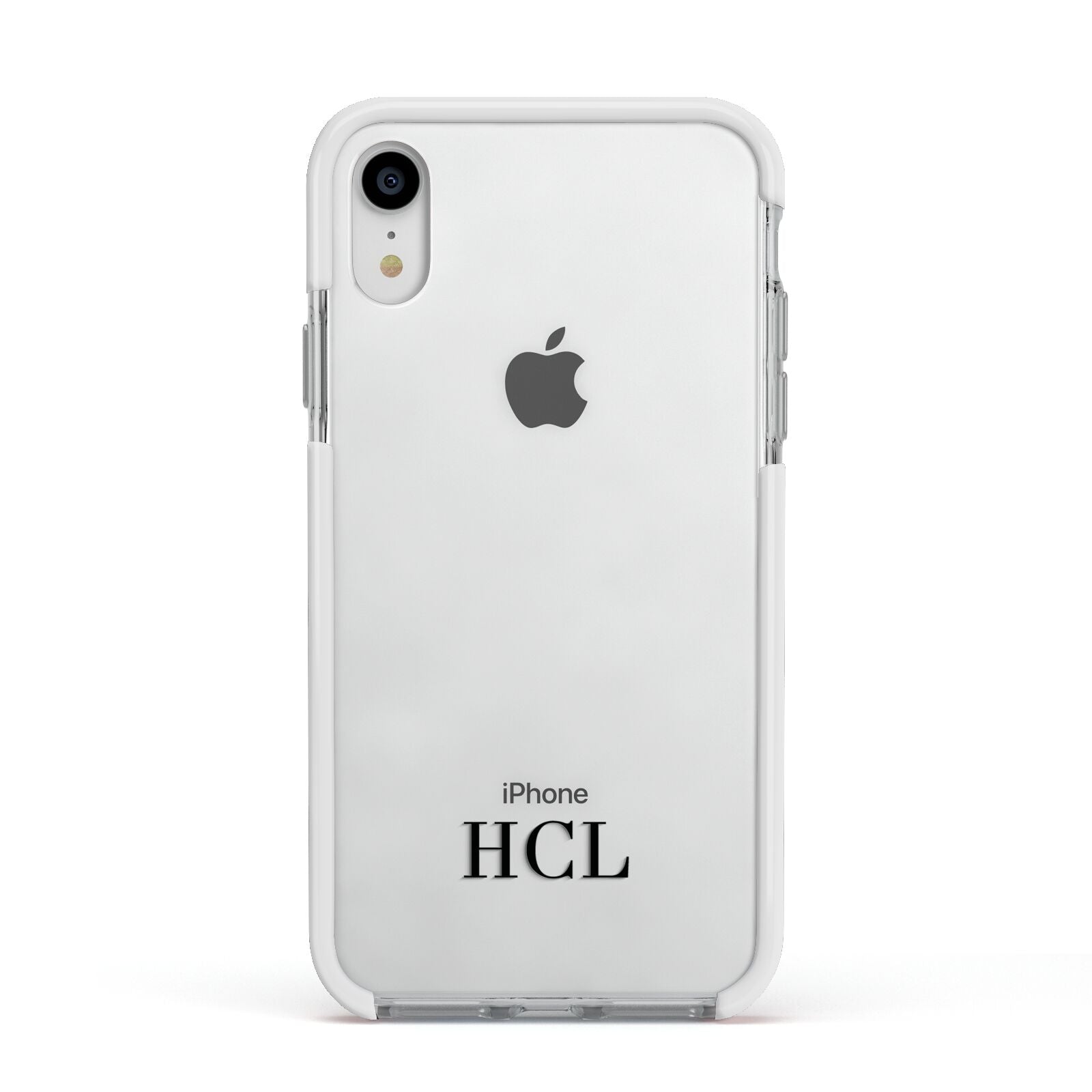 Personalised Black Initials Bottom Clear Custom Apple iPhone XR Impact Case White Edge on Silver Phone