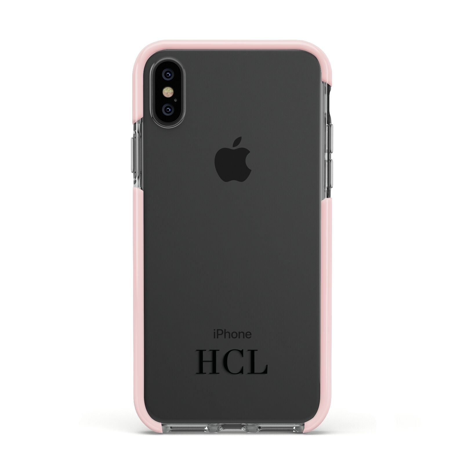 Personalised Black Initials Bottom Clear Custom Apple iPhone Xs Impact Case Pink Edge on Black Phone