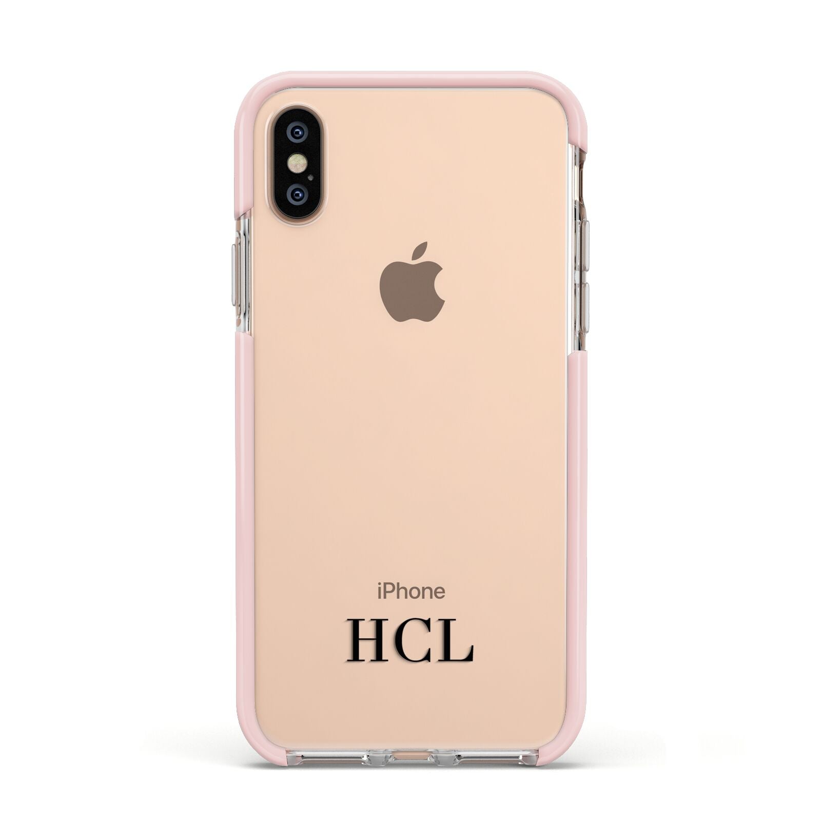 Personalised Black Initials Bottom Clear Custom Apple iPhone Xs Impact Case Pink Edge on Gold Phone