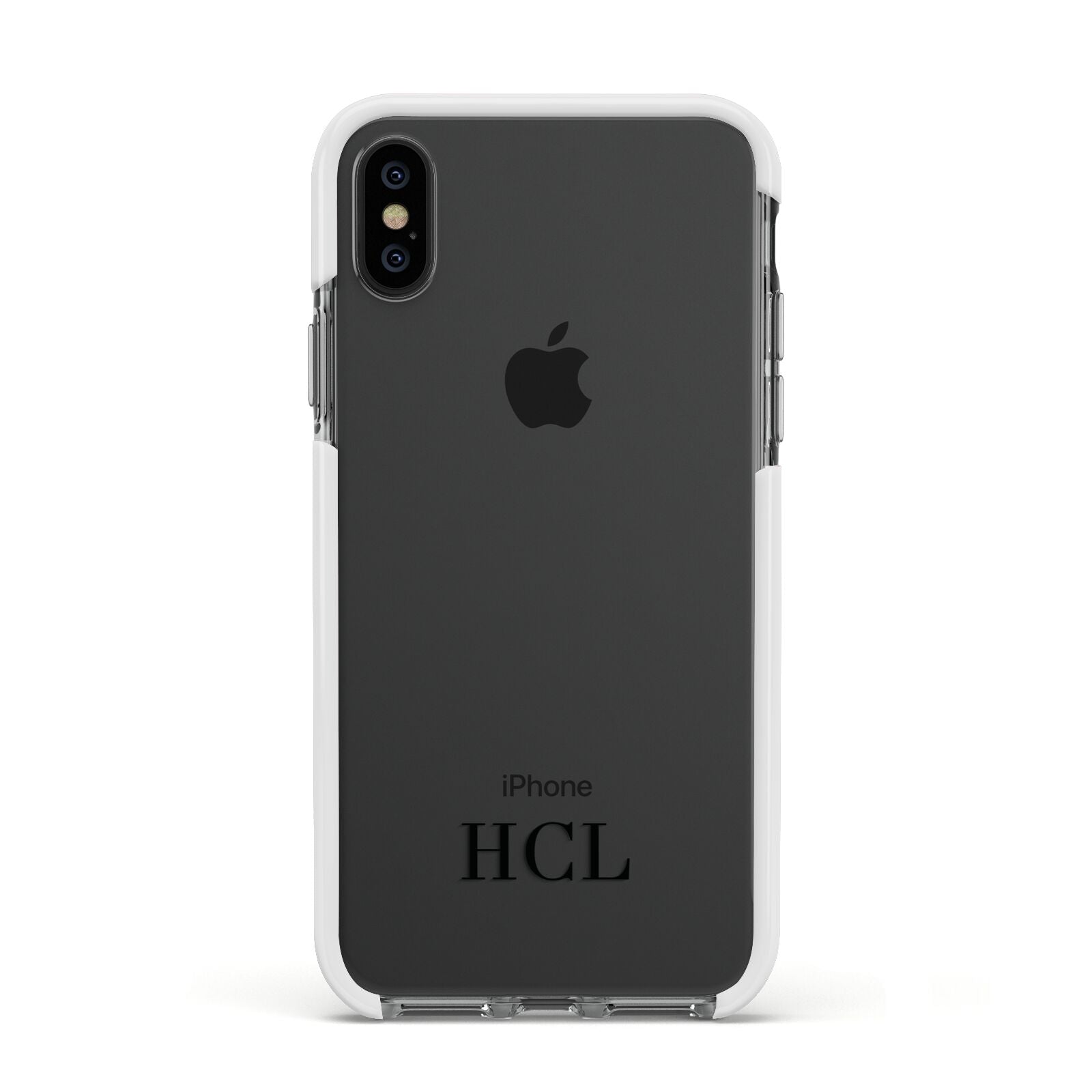 Personalised Black Initials Bottom Clear Custom Apple iPhone Xs Impact Case White Edge on Black Phone