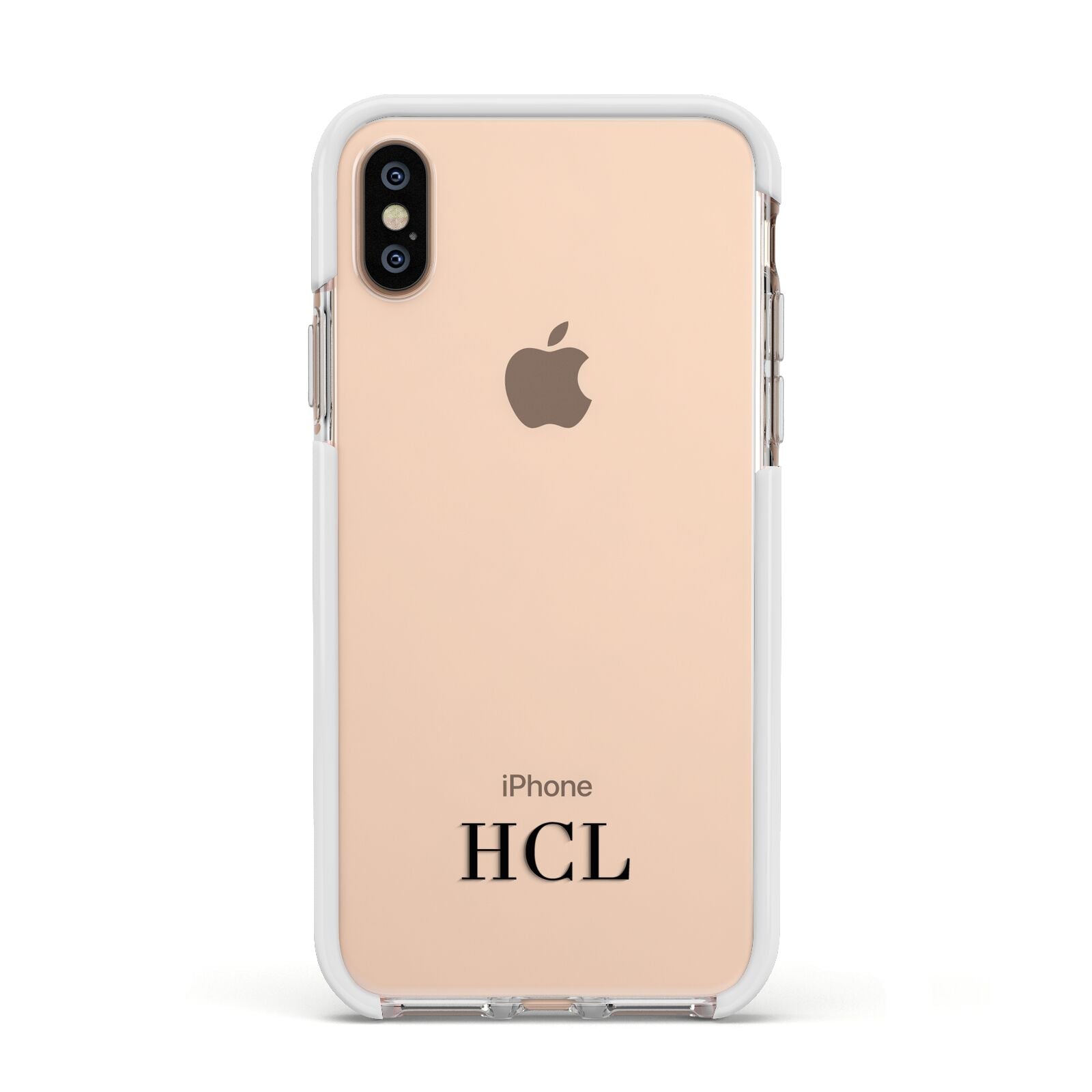 Personalised Black Initials Bottom Clear Custom Apple iPhone Xs Impact Case White Edge on Gold Phone