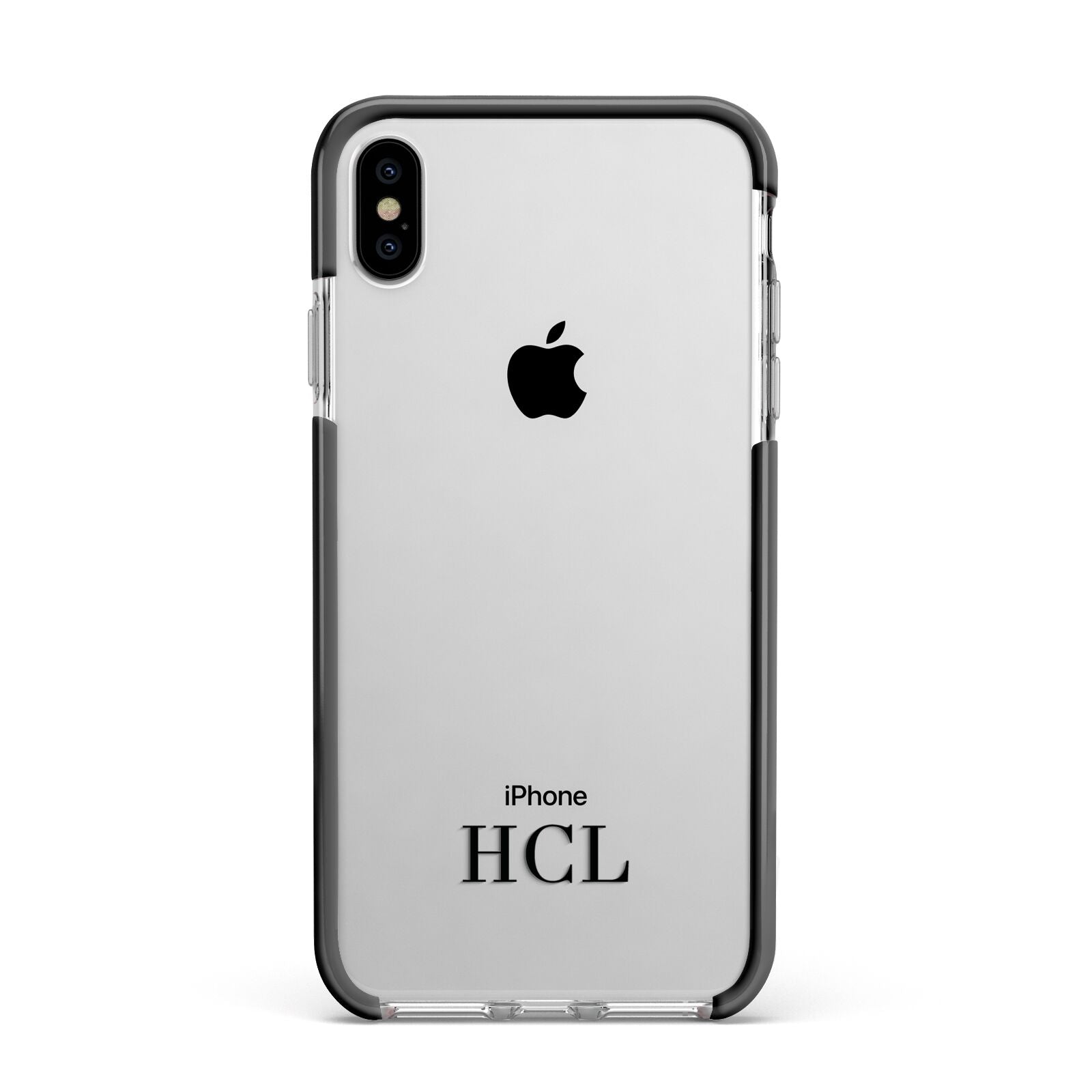 Personalised Black Initials Bottom Clear Custom Apple iPhone Xs Max Impact Case Black Edge on Silver Phone