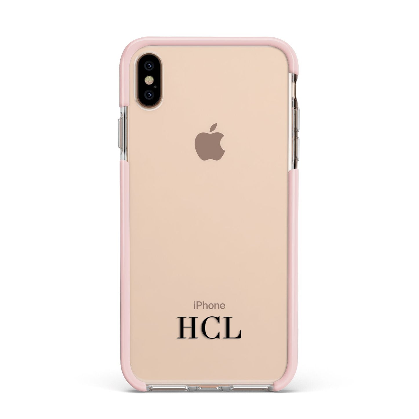 Personalised Black Initials Bottom Clear Custom Apple iPhone Xs Max Impact Case Pink Edge on Gold Phone