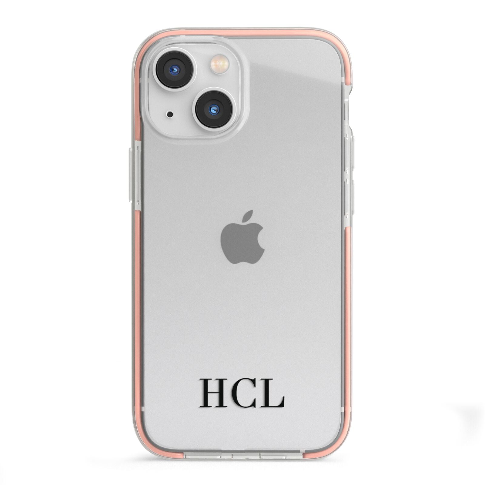 Personalised Black Initials Bottom Clear Custom iPhone 13 Mini TPU Impact Case with Pink Edges