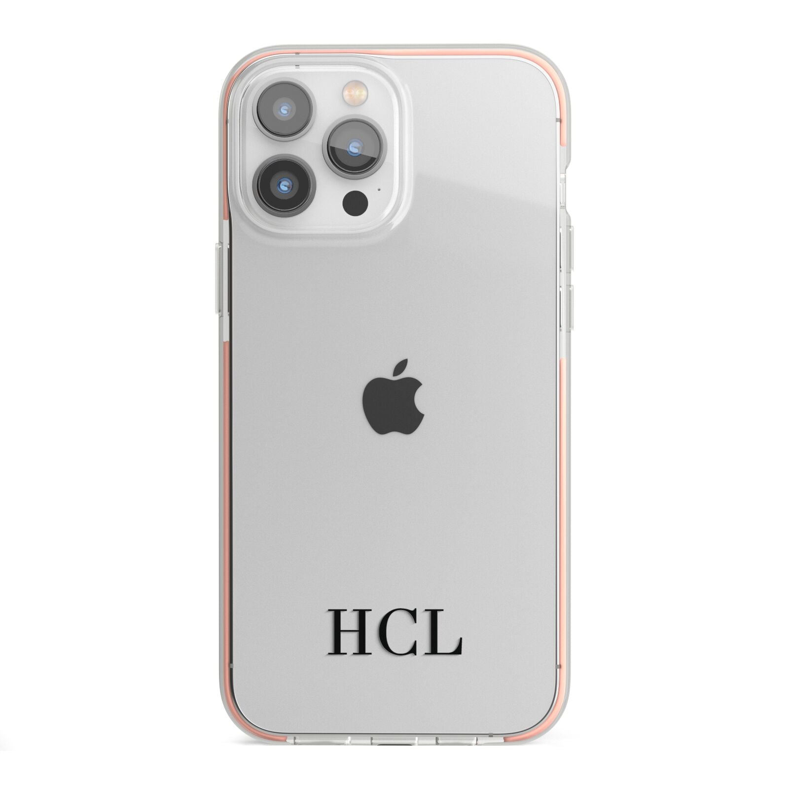 Personalised Black Initials Bottom Clear Custom iPhone 13 Pro Max TPU Impact Case with Pink Edges