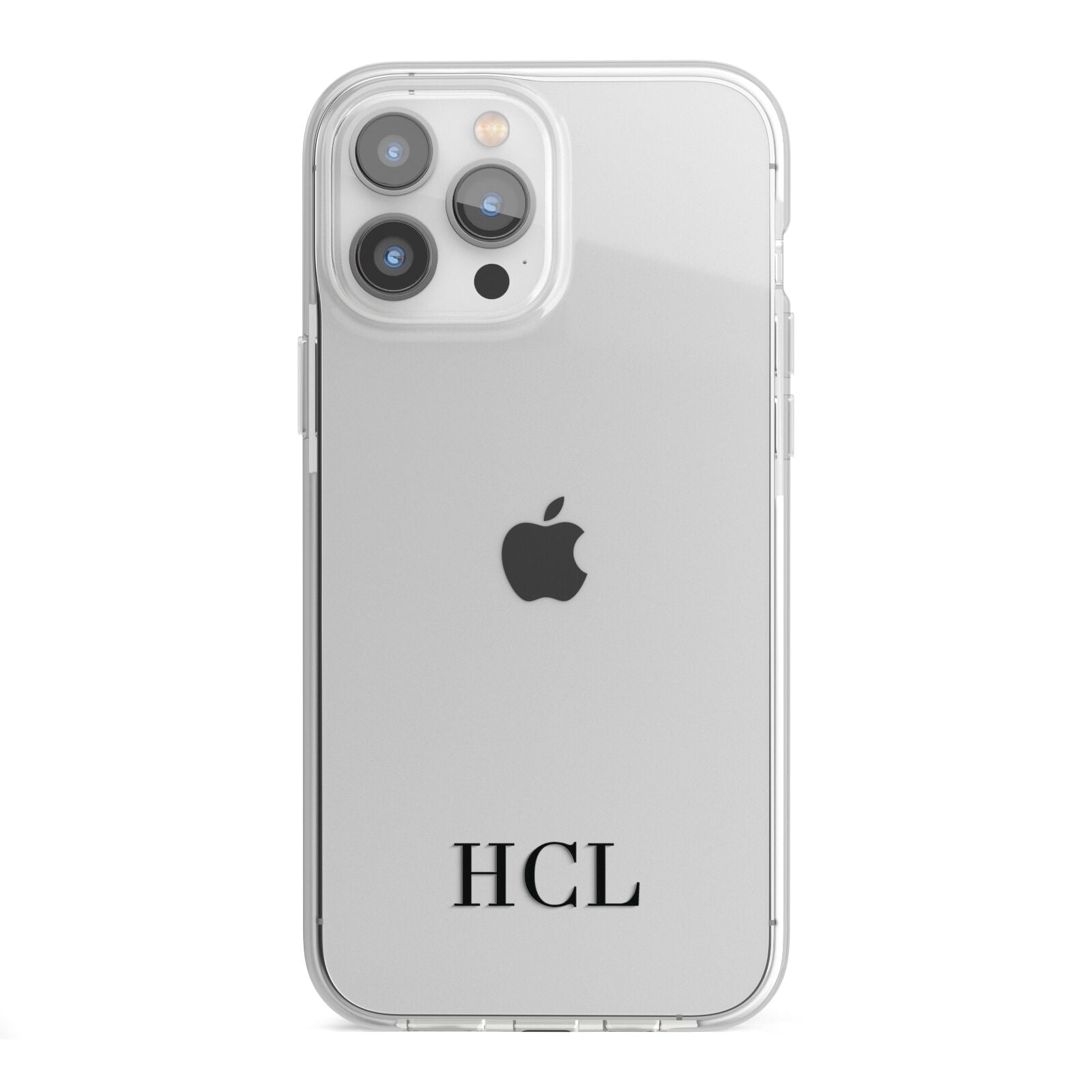 Personalised Black Initials Bottom Clear Custom iPhone 13 Pro Max TPU Impact Case with White Edges