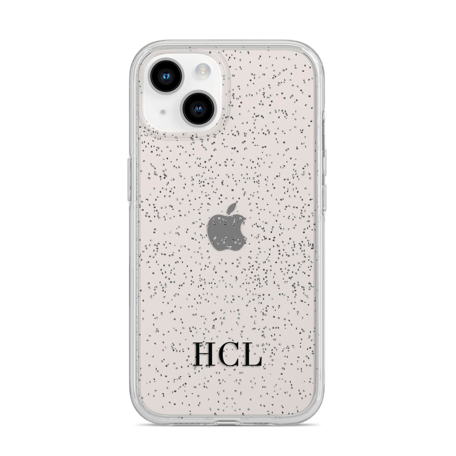 Personalised Black Initials Bottom Clear Custom iPhone 14 Glitter Tough Case Starlight