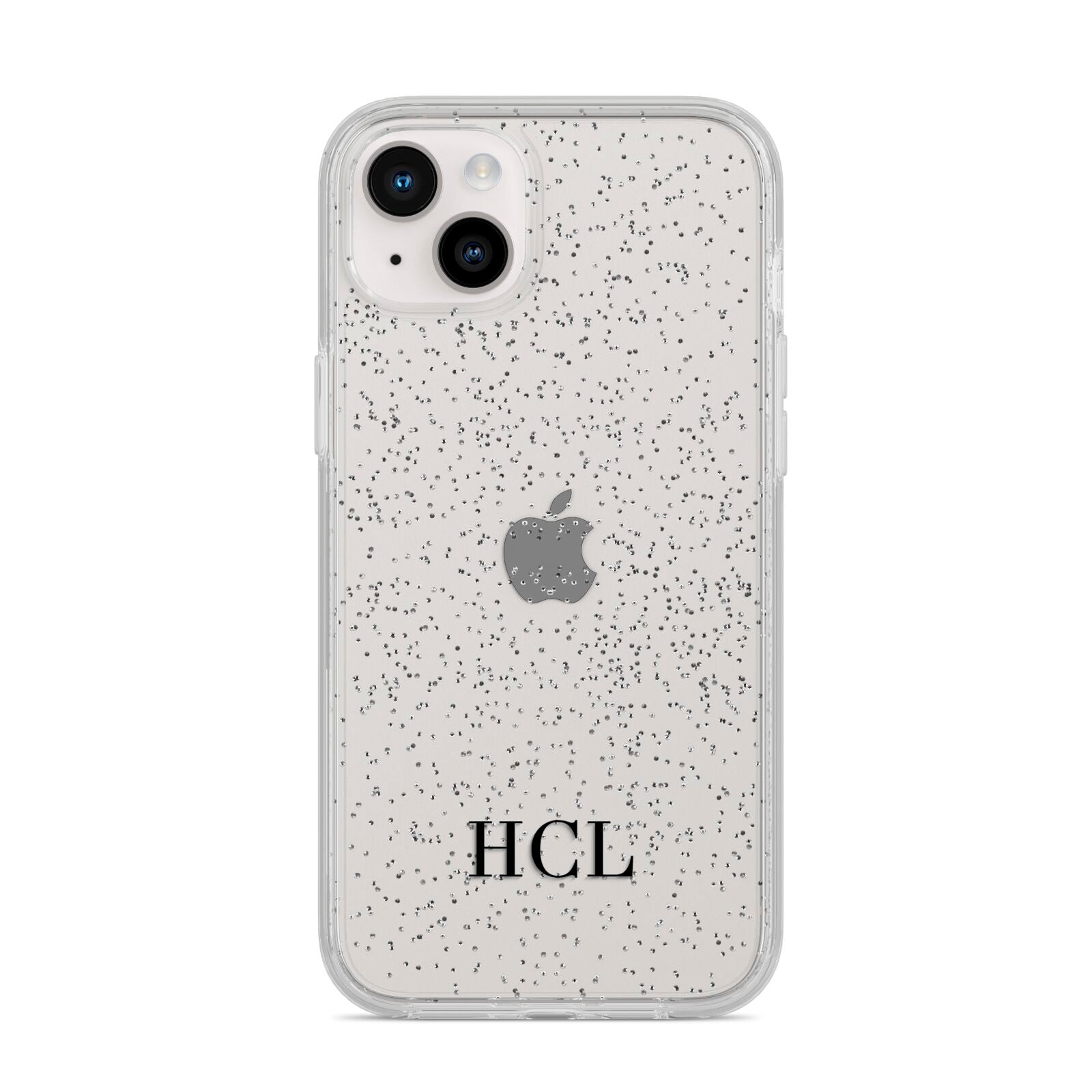 Personalised Black Initials Bottom Clear Custom iPhone 14 Plus Glitter Tough Case Starlight