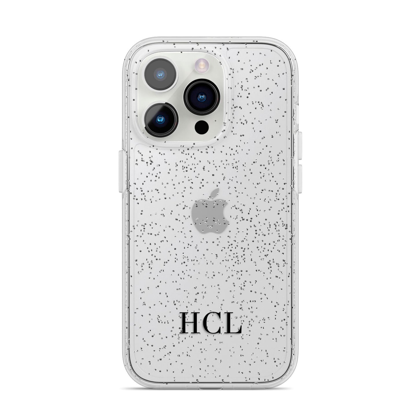 Personalised Black Initials Bottom Clear Custom iPhone 14 Pro Glitter Tough Case Silver