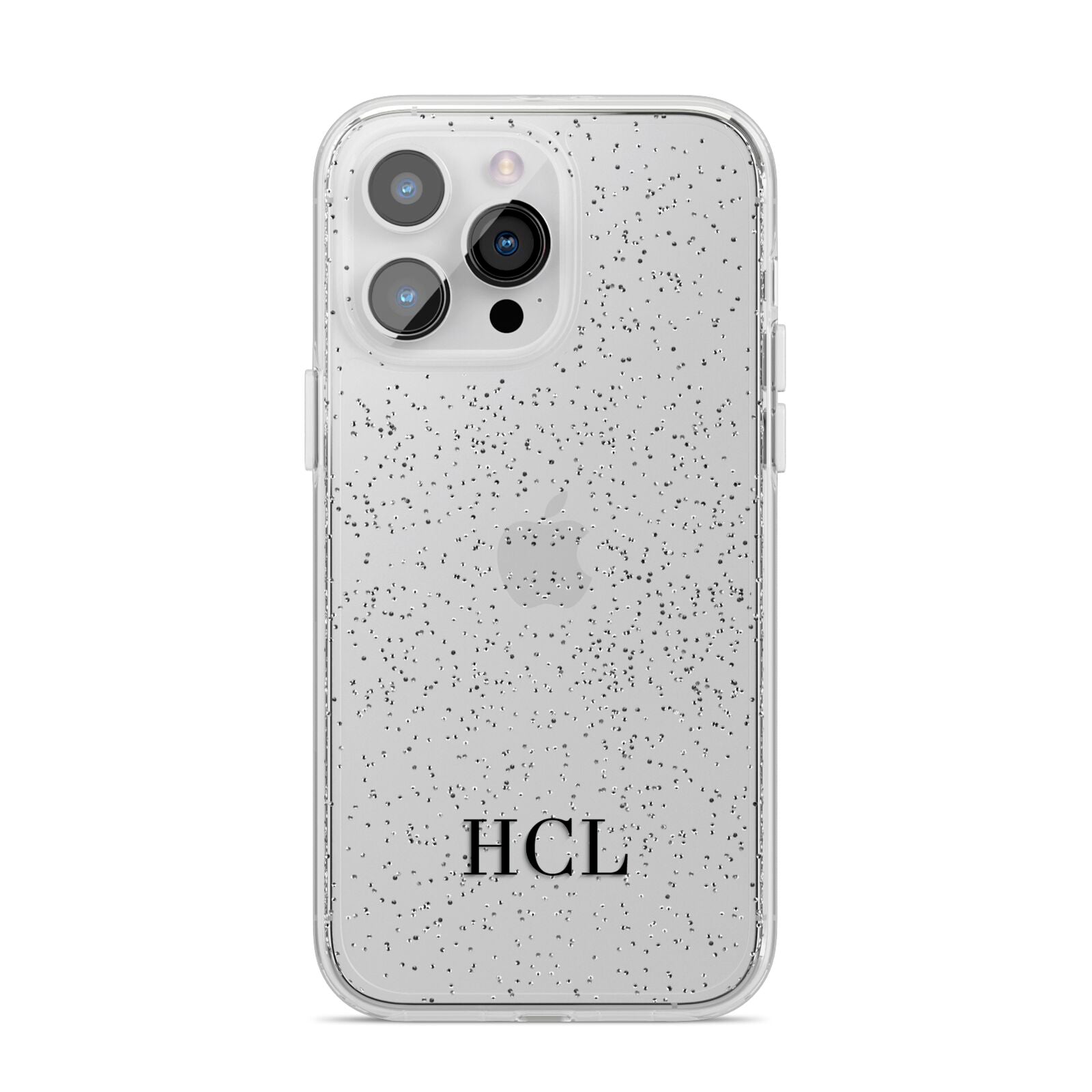 Personalised Black Initials Bottom Clear Custom iPhone 14 Pro Max Glitter Tough Case Silver