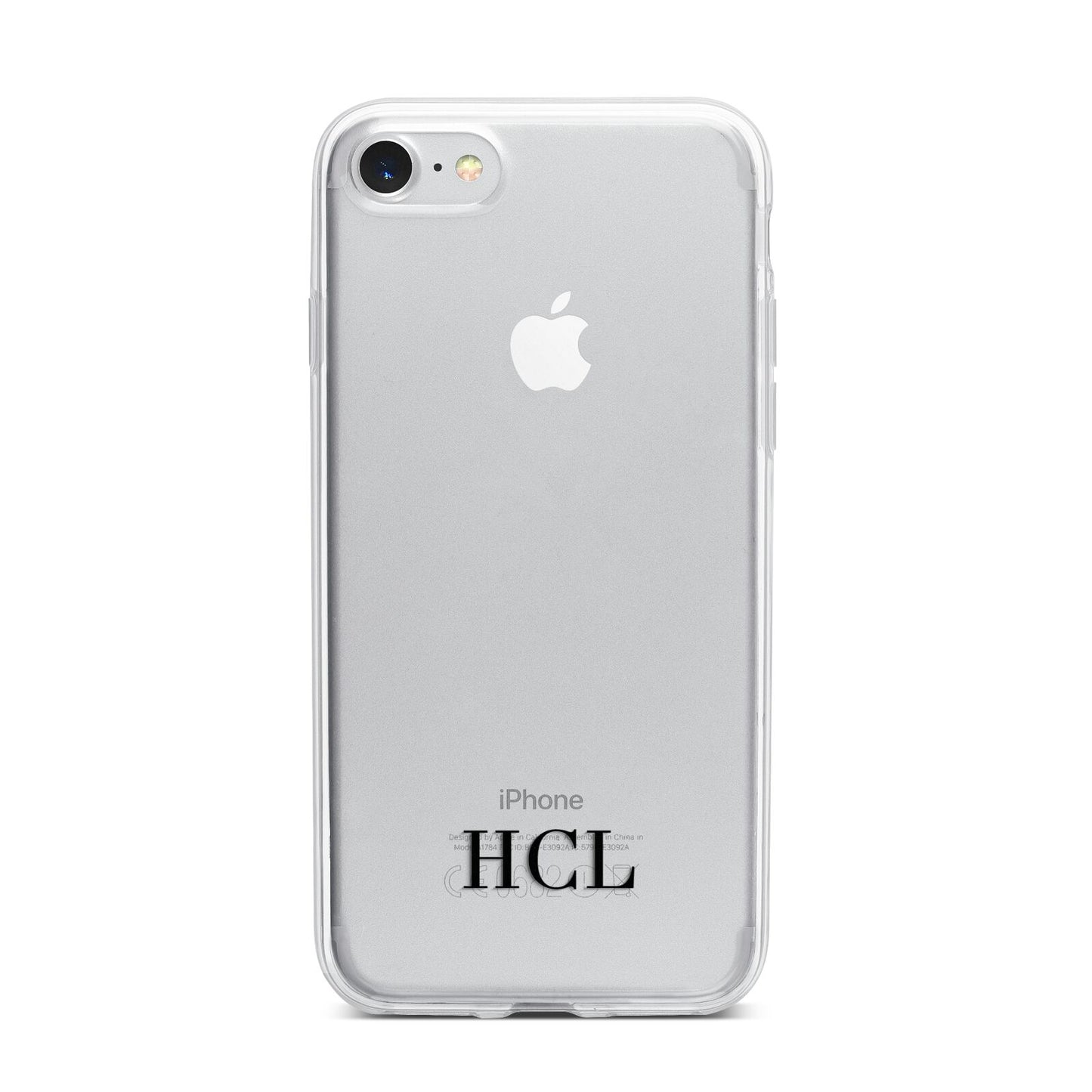 Personalised Black Initials Bottom Clear Custom iPhone 7 Bumper Case on Silver iPhone