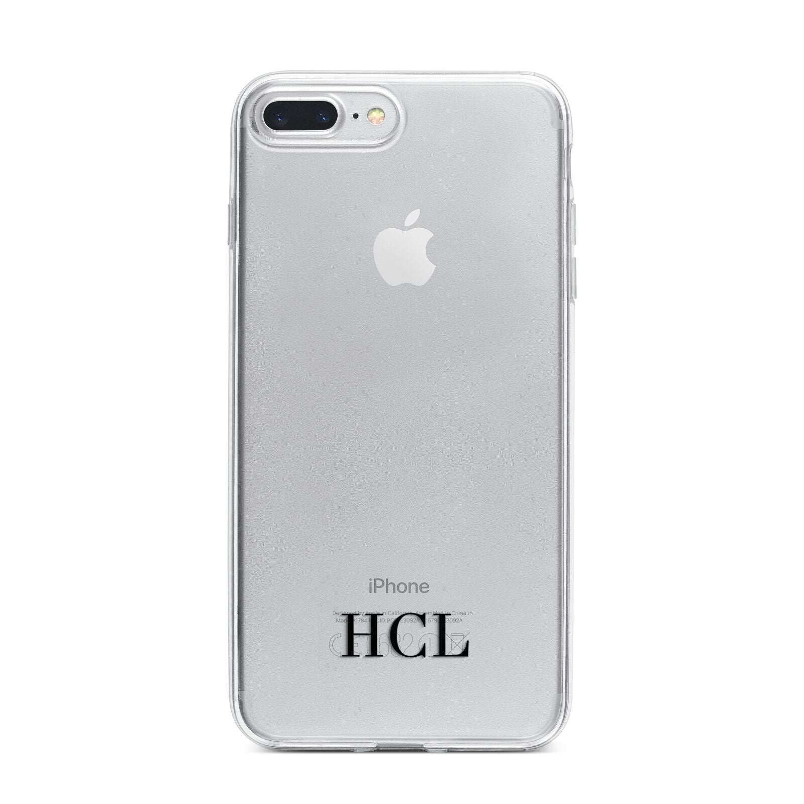 Personalised Black Initials Bottom Clear Custom iPhone 7 Plus Bumper Case on Silver iPhone