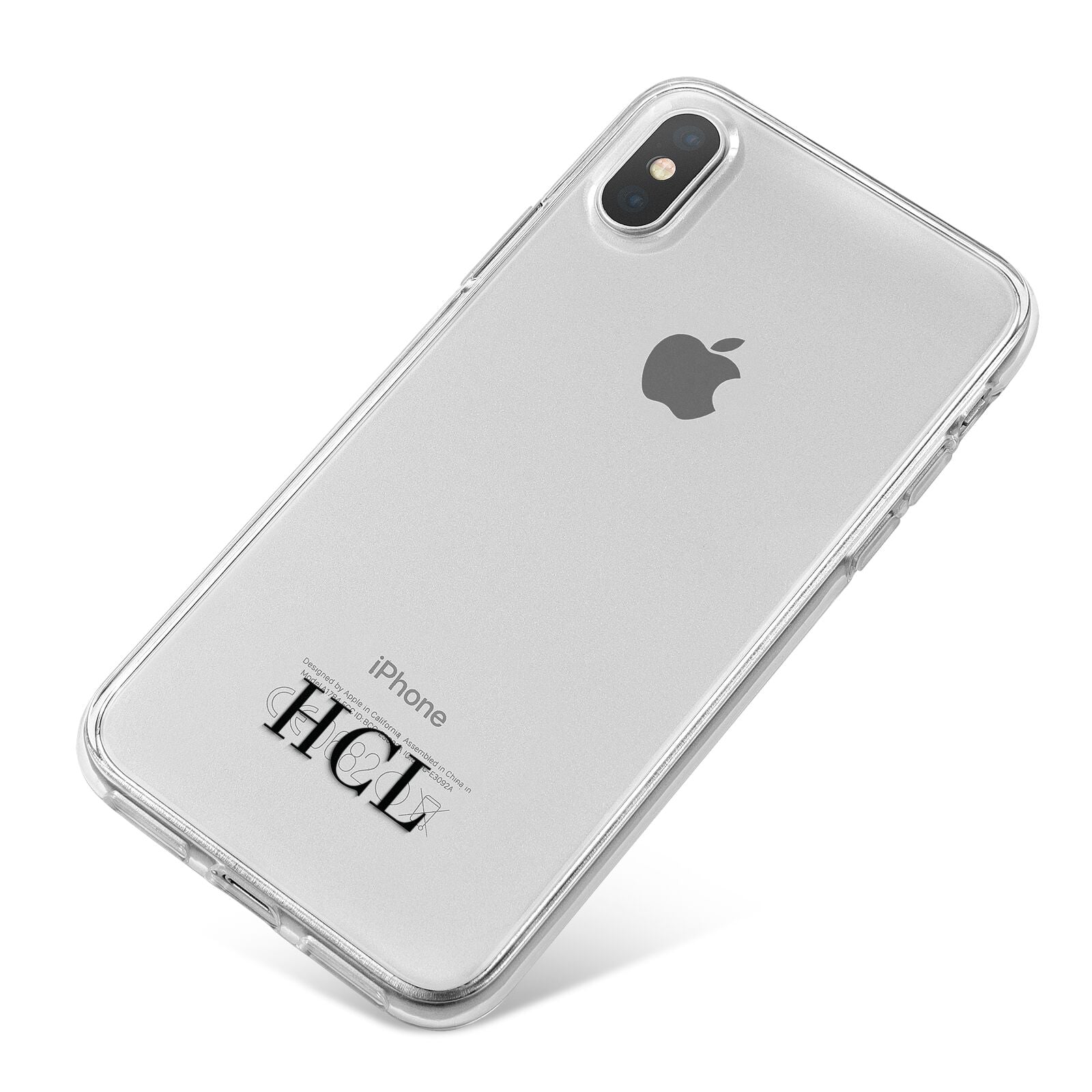 Personalised Black Initials Bottom Clear Custom iPhone X Bumper Case on Silver iPhone