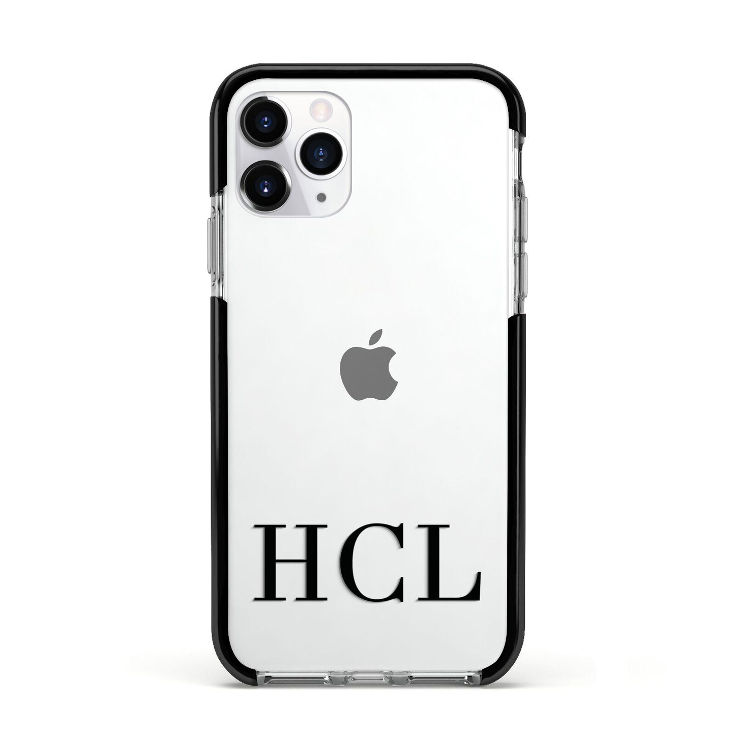 Personalised Black Initials Clear Customised Apple iPhone 11 Pro in Silver with Black Impact Case