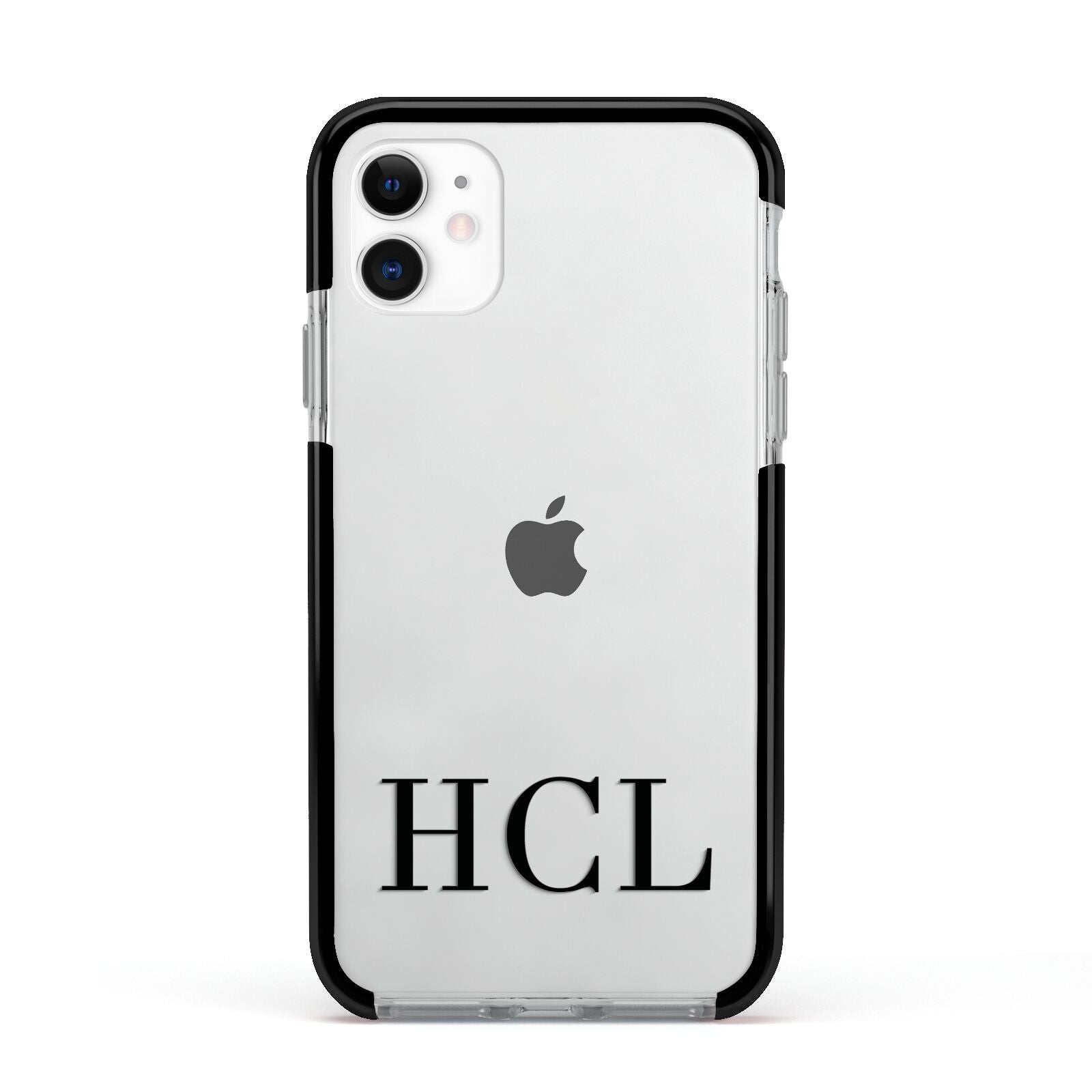 Personalised Black Initials Clear Customised Apple iPhone 11 in White with Black Impact Case