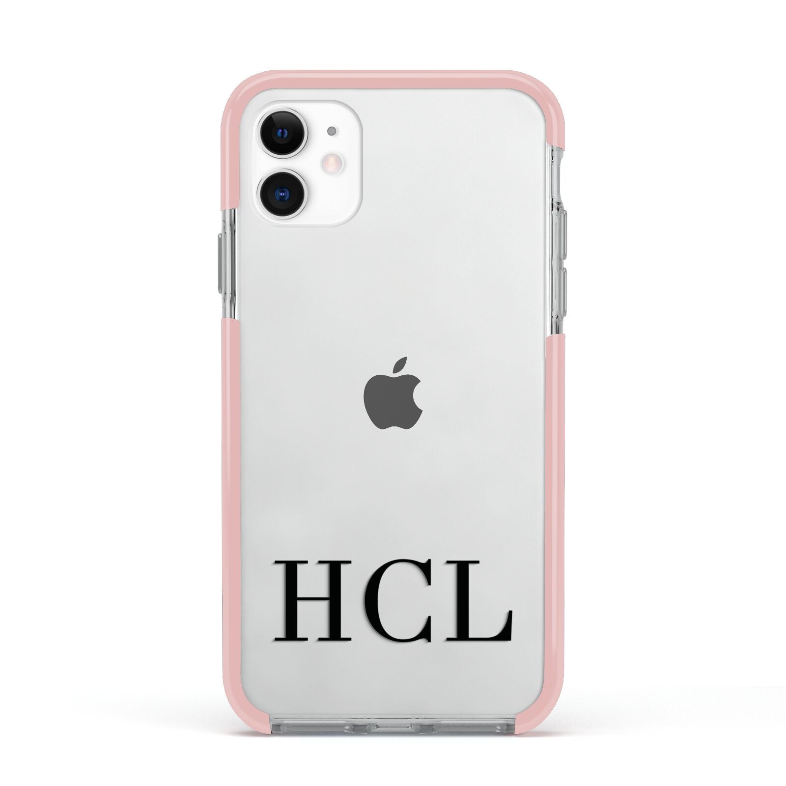 Personalised Black Initials Clear Customised Apple iPhone 11 in White with Pink Impact Case