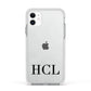 Personalised Black Initials Clear Customised Apple iPhone 11 in White with White Impact Case
