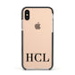Personalised Black Initials Clear Customised Apple iPhone Xs Impact Case Black Edge on Gold Phone