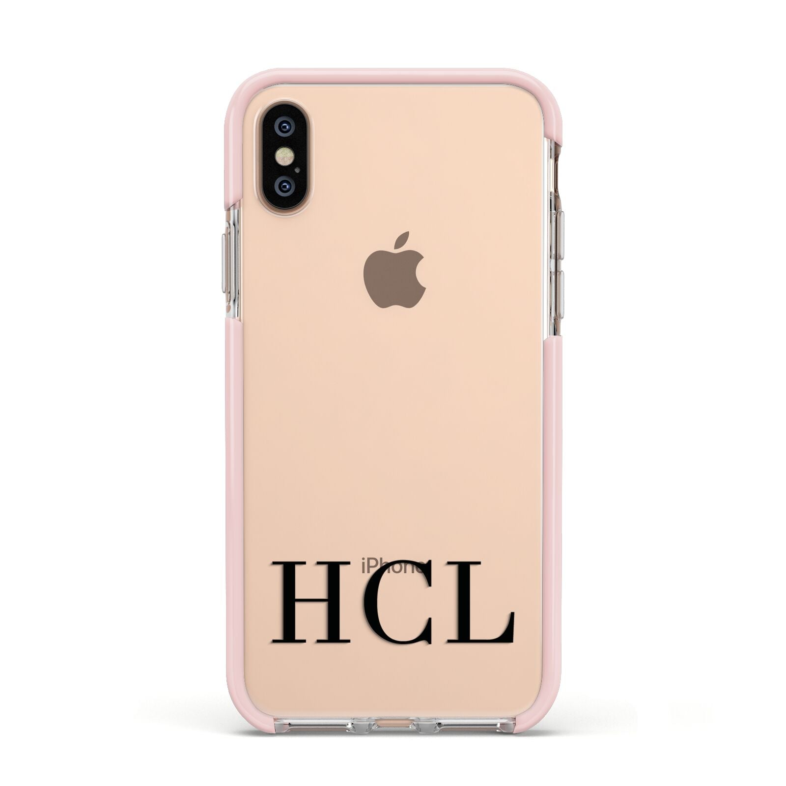 Personalised Black Initials Clear Customised Apple iPhone Xs Impact Case Pink Edge on Gold Phone