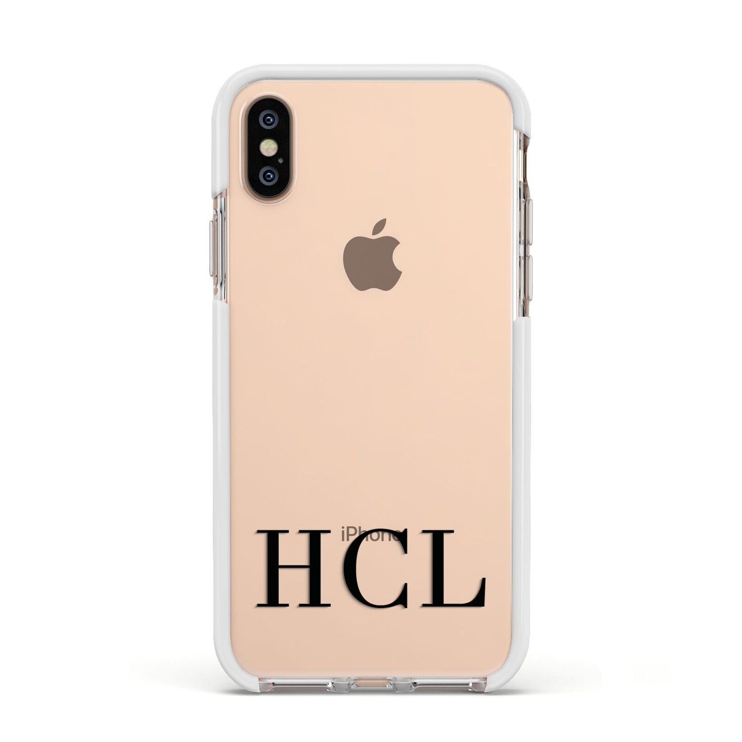 Personalised Black Initials Clear Customised Apple iPhone Xs Impact Case White Edge on Gold Phone