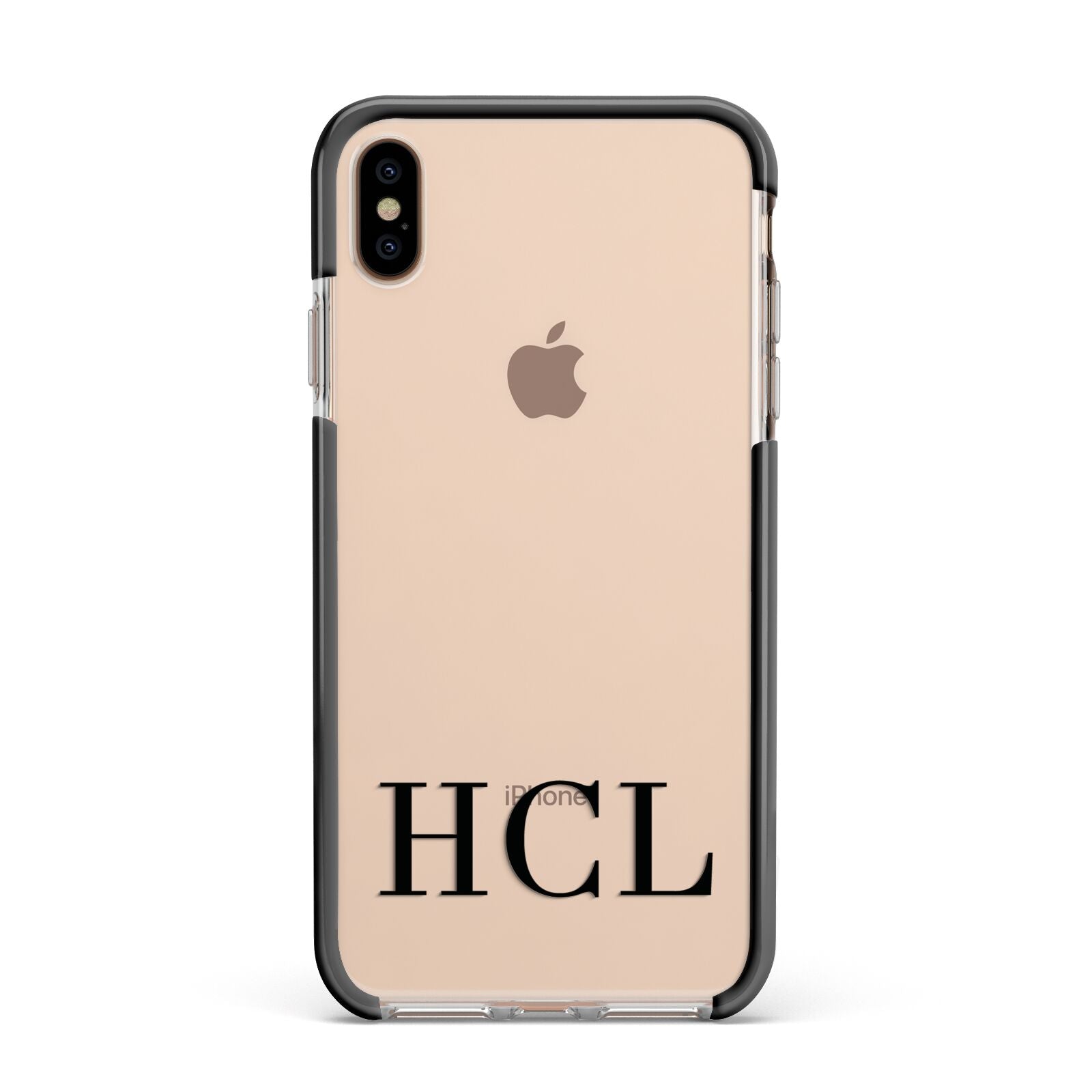 Personalised Black Initials Clear Customised Apple iPhone Xs Max Impact Case Black Edge on Gold Phone