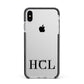 Personalised Black Initials Clear Customised Apple iPhone Xs Max Impact Case Black Edge on Silver Phone