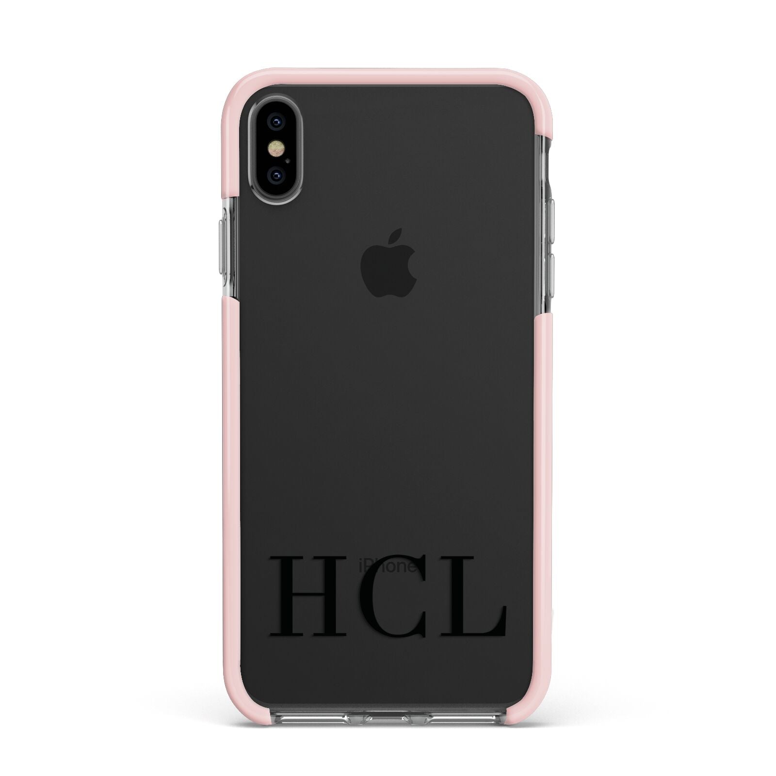 Personalised Black Initials Clear Customised Apple iPhone Xs Max Impact Case Pink Edge on Black Phone