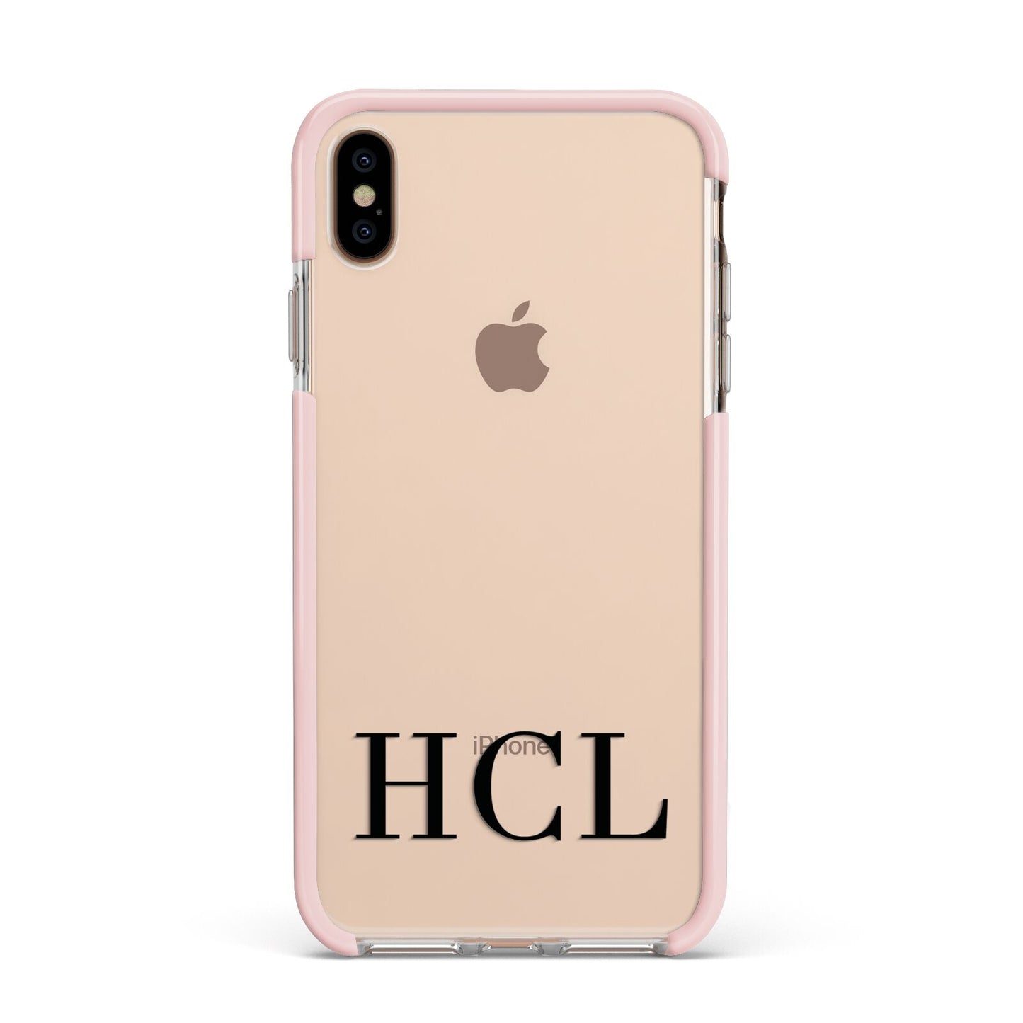 Personalised Black Initials Clear Customised Apple iPhone Xs Max Impact Case Pink Edge on Gold Phone