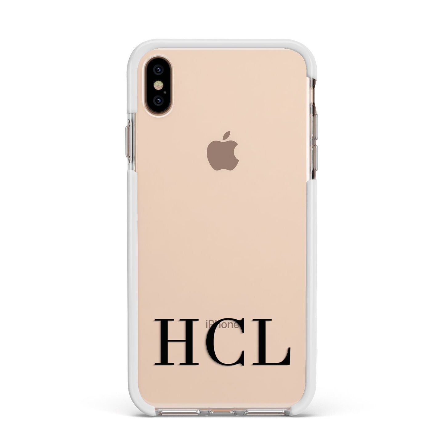 Personalised Black Initials Clear Customised Apple iPhone Xs Max Impact Case White Edge on Gold Phone