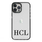 Personalised Black Initials Clear Customised iPhone 13 Pro Max Black Impact Case on Silver phone