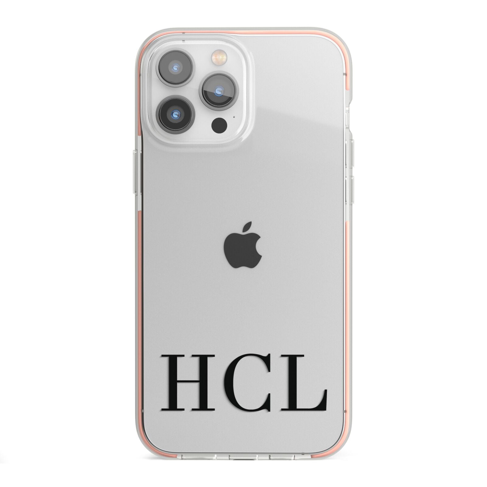 Personalised Black Initials Clear Customised iPhone 13 Pro Max TPU Impact Case with Pink Edges