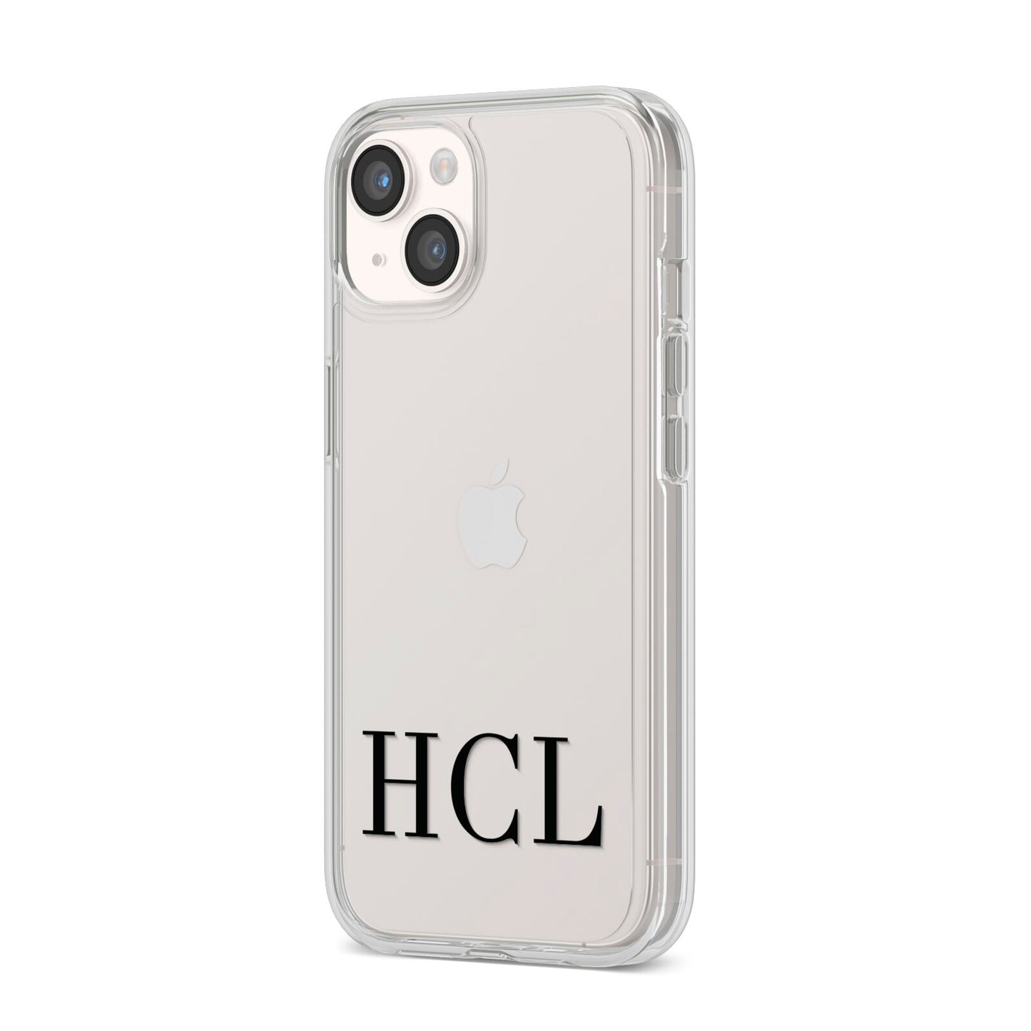 Personalised Black Initials Clear Customised iPhone 14 Clear Tough Case Starlight Angled Image