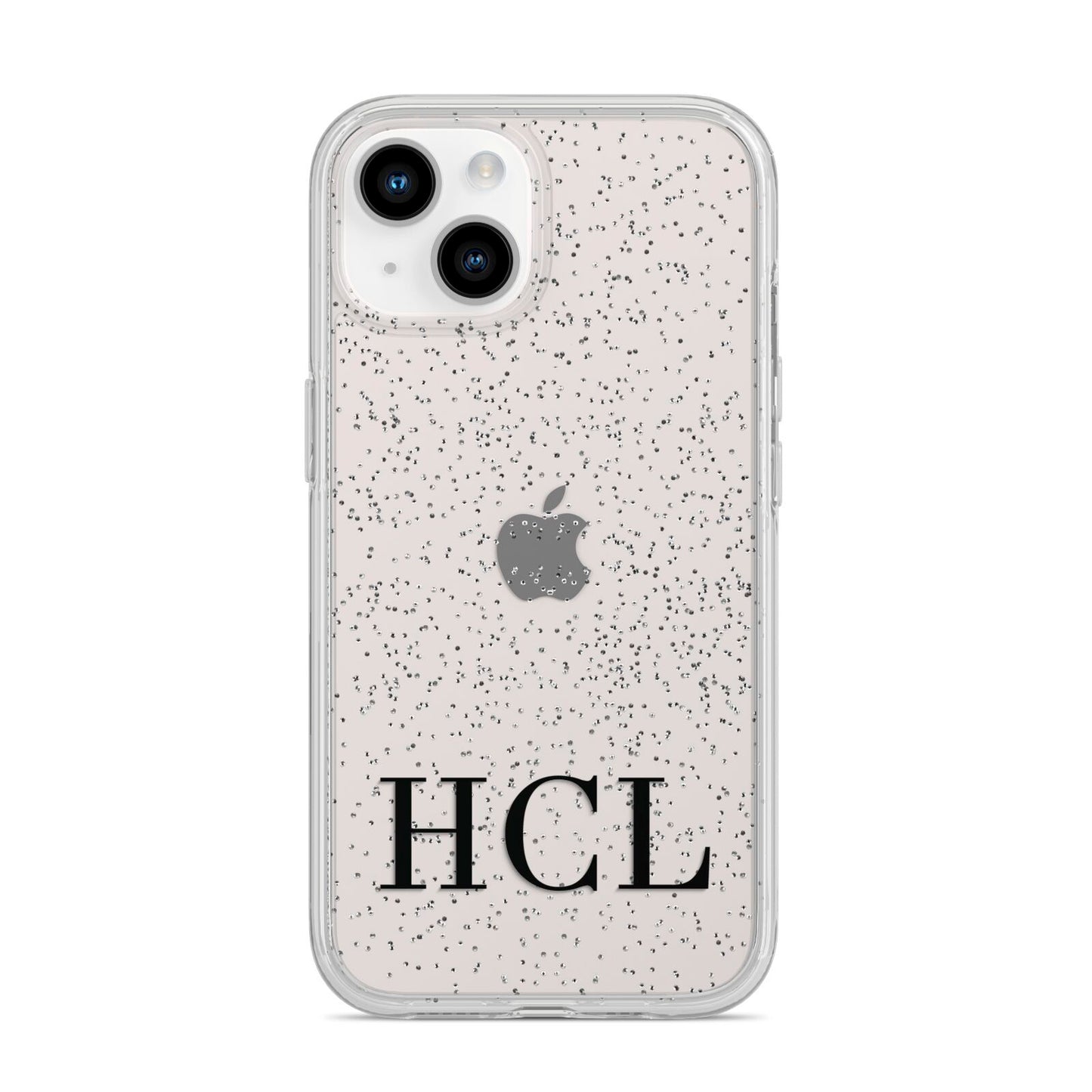 Personalised Black Initials Clear Customised iPhone 14 Glitter Tough Case Starlight