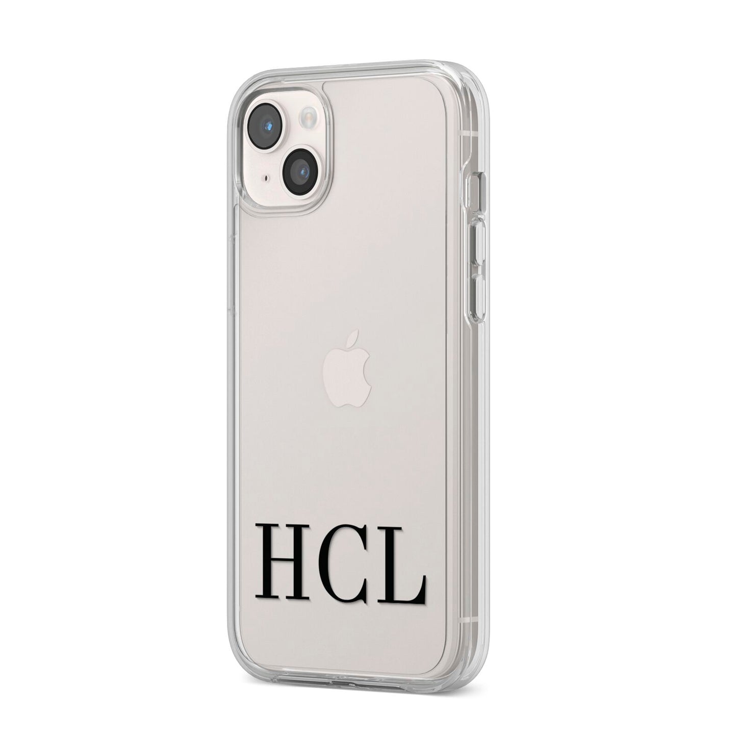 Personalised Black Initials Clear Customised iPhone 14 Plus Clear Tough Case Starlight Angled Image