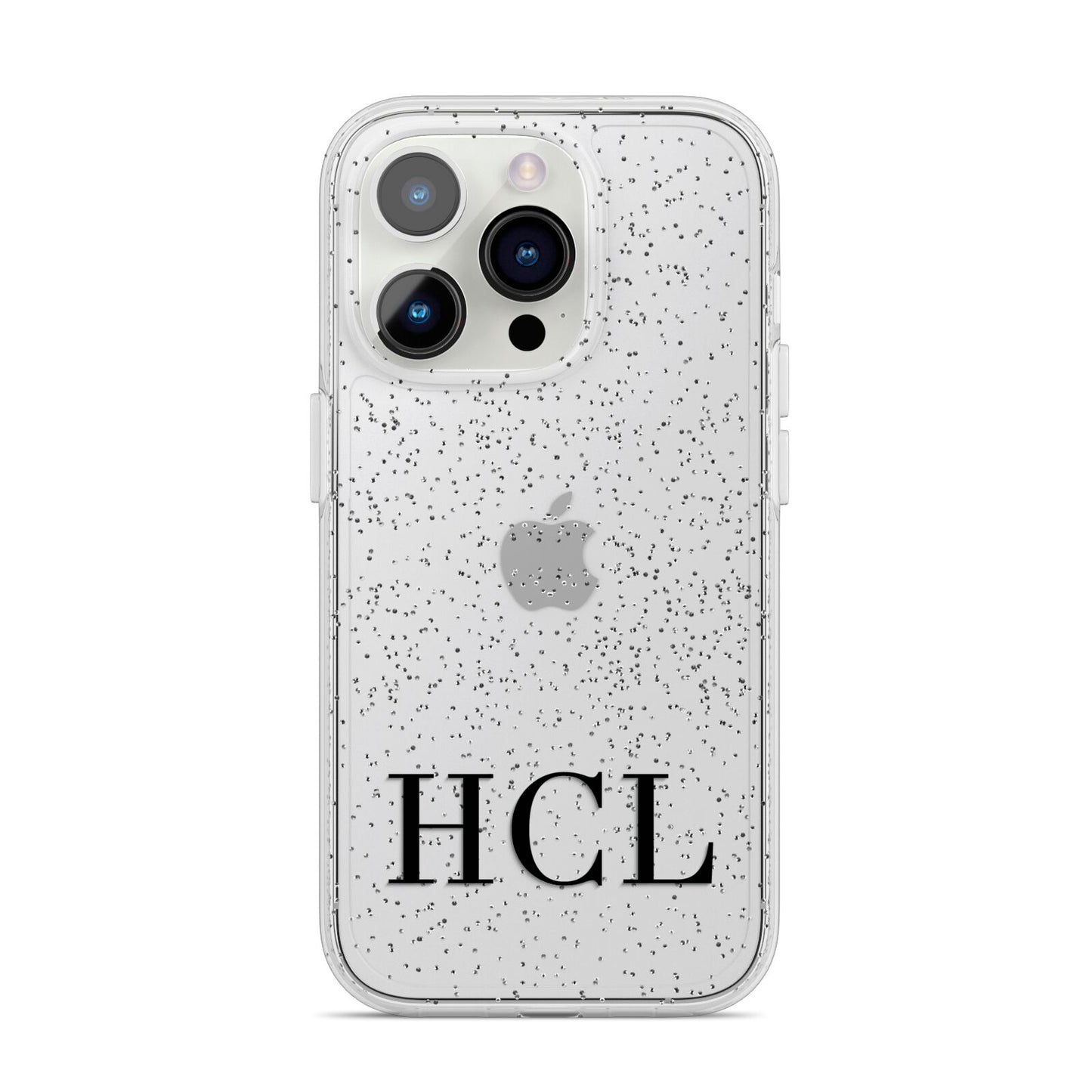 Personalised Black Initials Clear Customised iPhone 14 Pro Glitter Tough Case Silver