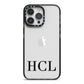 Personalised Black Initials Clear Customised iPhone 14 Pro Max Black Impact Case on Silver phone