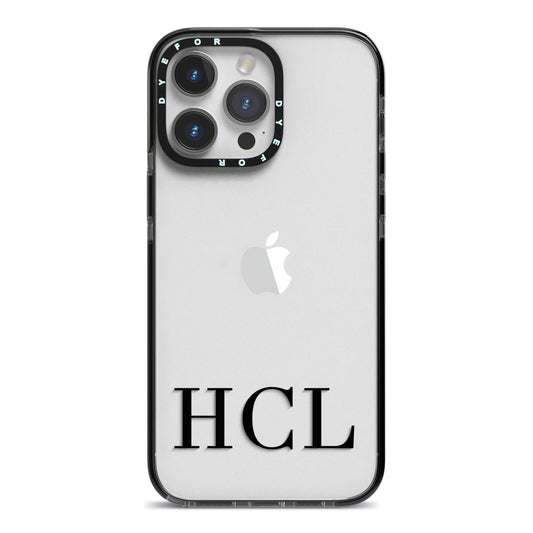 Personalised Black Initials Clear Customised iPhone 14 Pro Max Black Impact Case on Silver phone