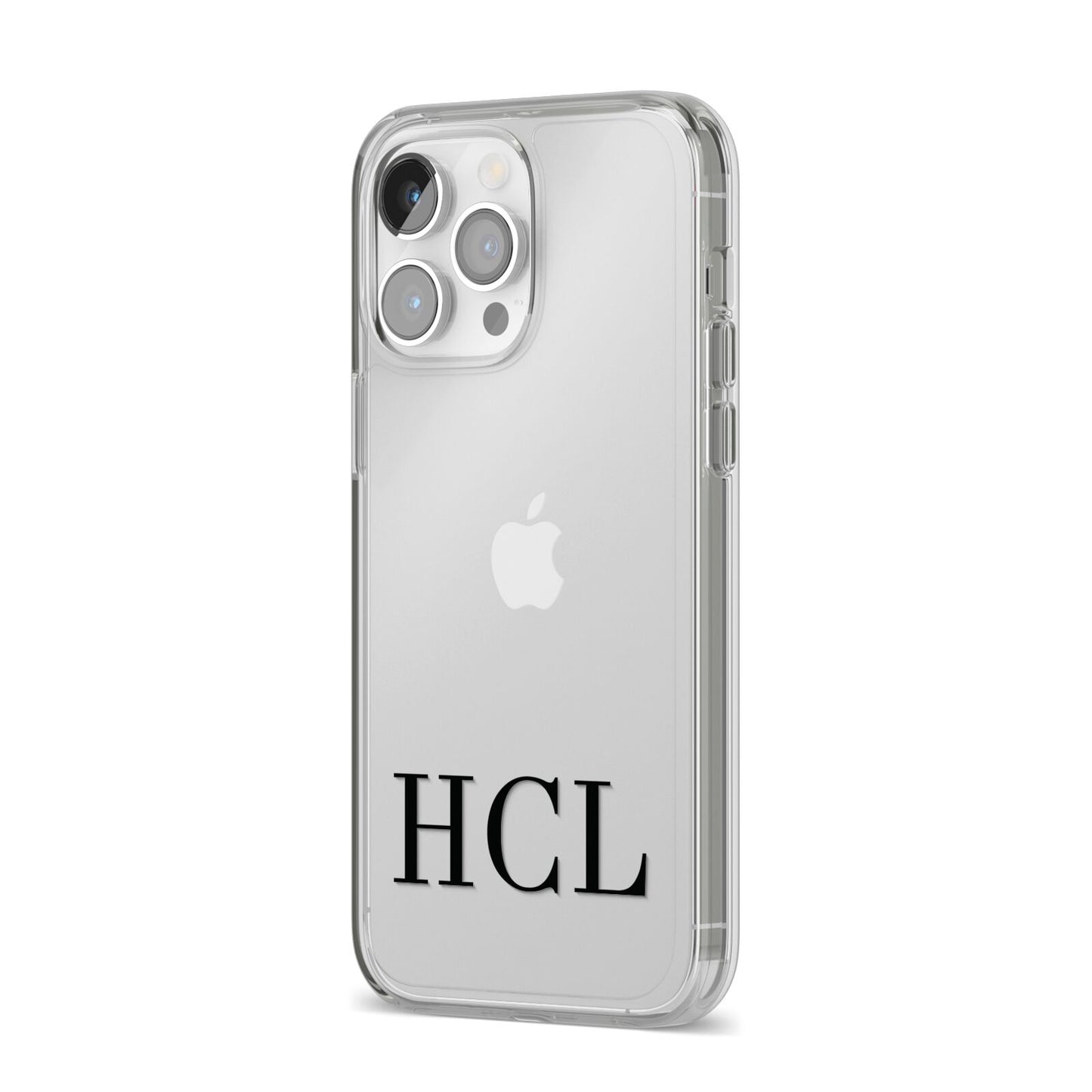 Personalised Black Initials Clear Customised iPhone 14 Pro Max Clear Tough Case Silver Angled Image