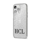 Personalised Black Initials Clear Customised iPhone 14 Pro Max Glitter Tough Case Silver Angled Image