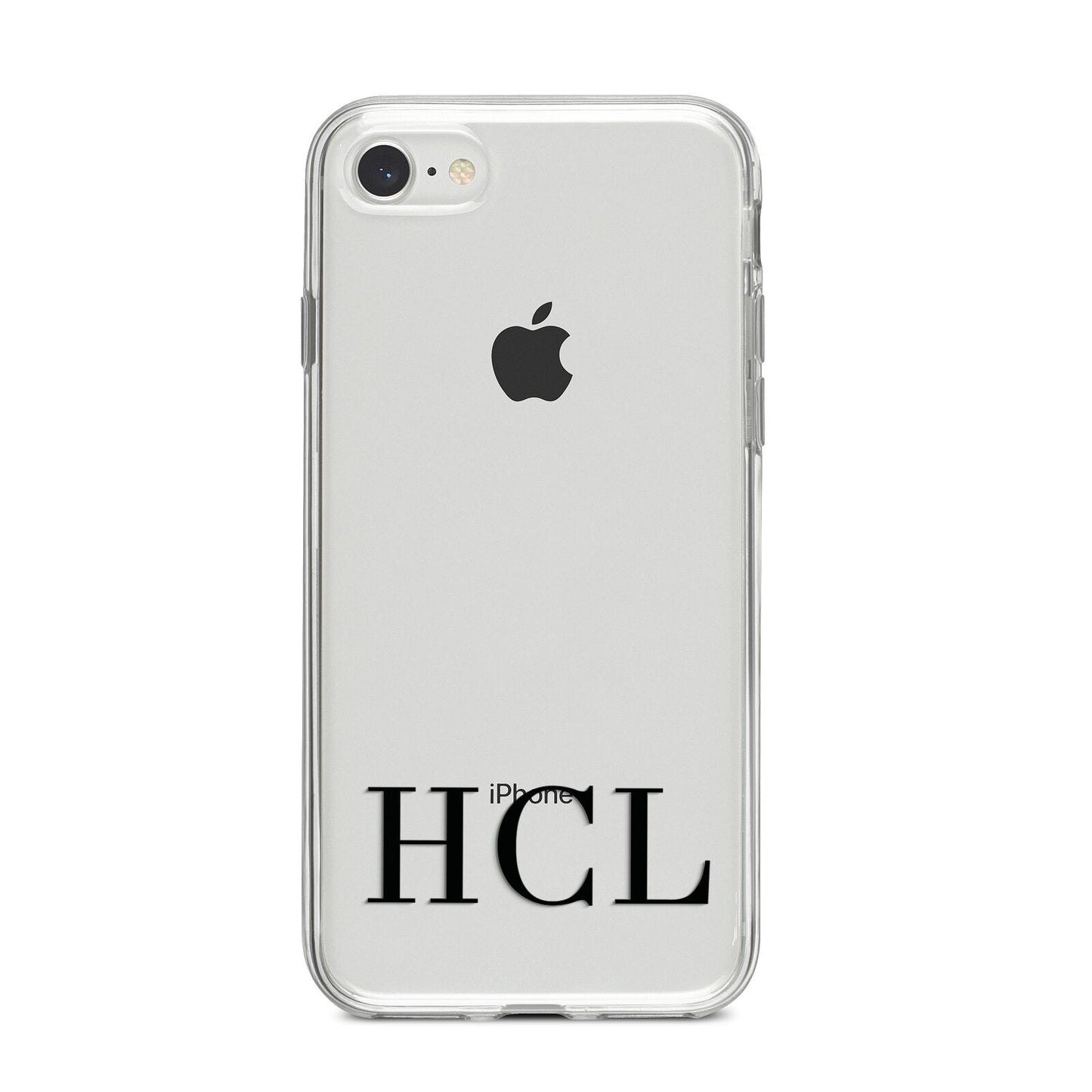 Personalised Black Initials Clear Customised iPhone 8 Bumper Case on Silver iPhone