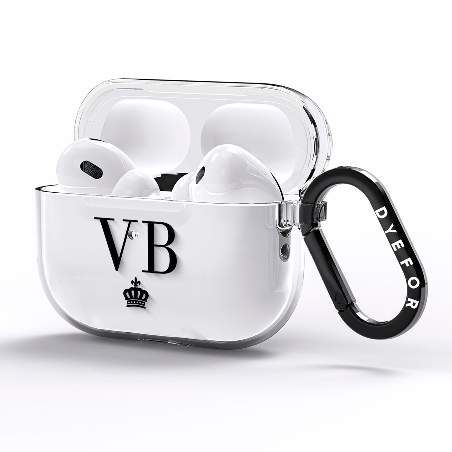 Personalised Black Initials Crown Clear AirPods Pro Clear Case Side Image