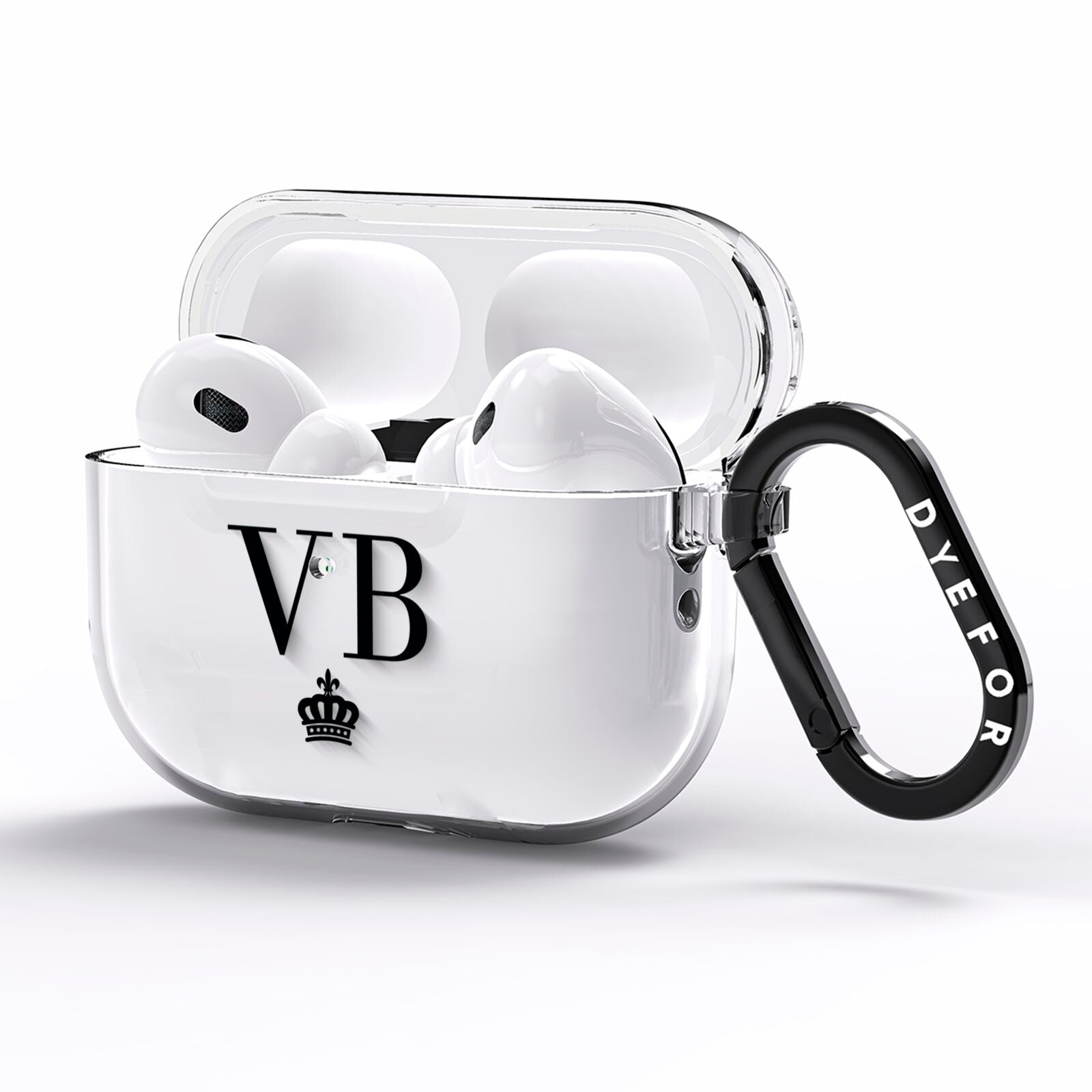 Personalised Black Initials Crown Clear AirPods Pro Clear Case Side Image