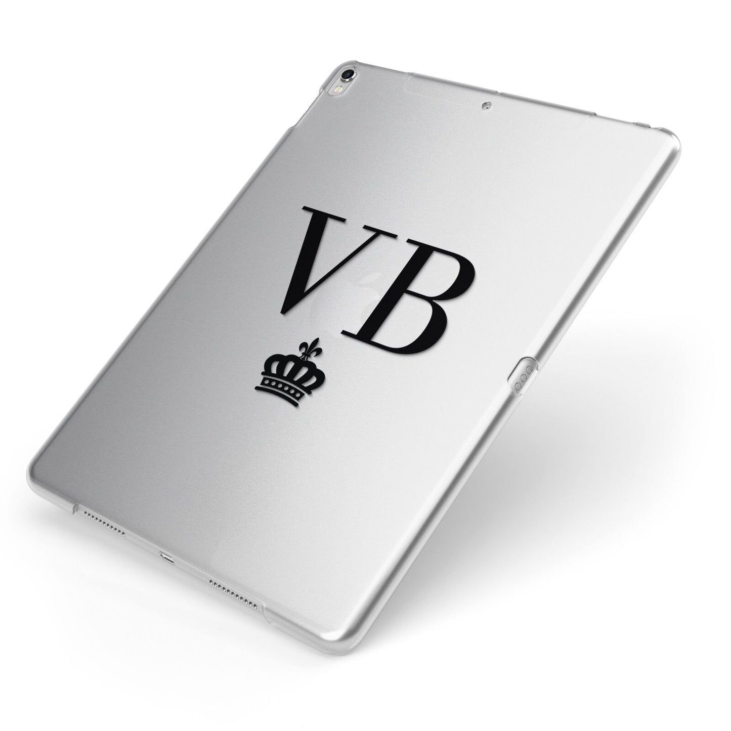 Personalised Black Initials Crown Clear Apple iPad Case on Silver iPad Side View