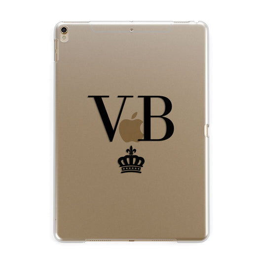 Personalised Black Initials Crown Clear Apple iPad Gold Case