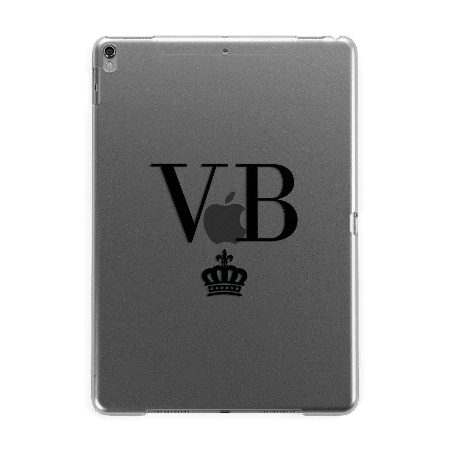 Personalised Black Initials Crown Clear Apple iPad Grey Case