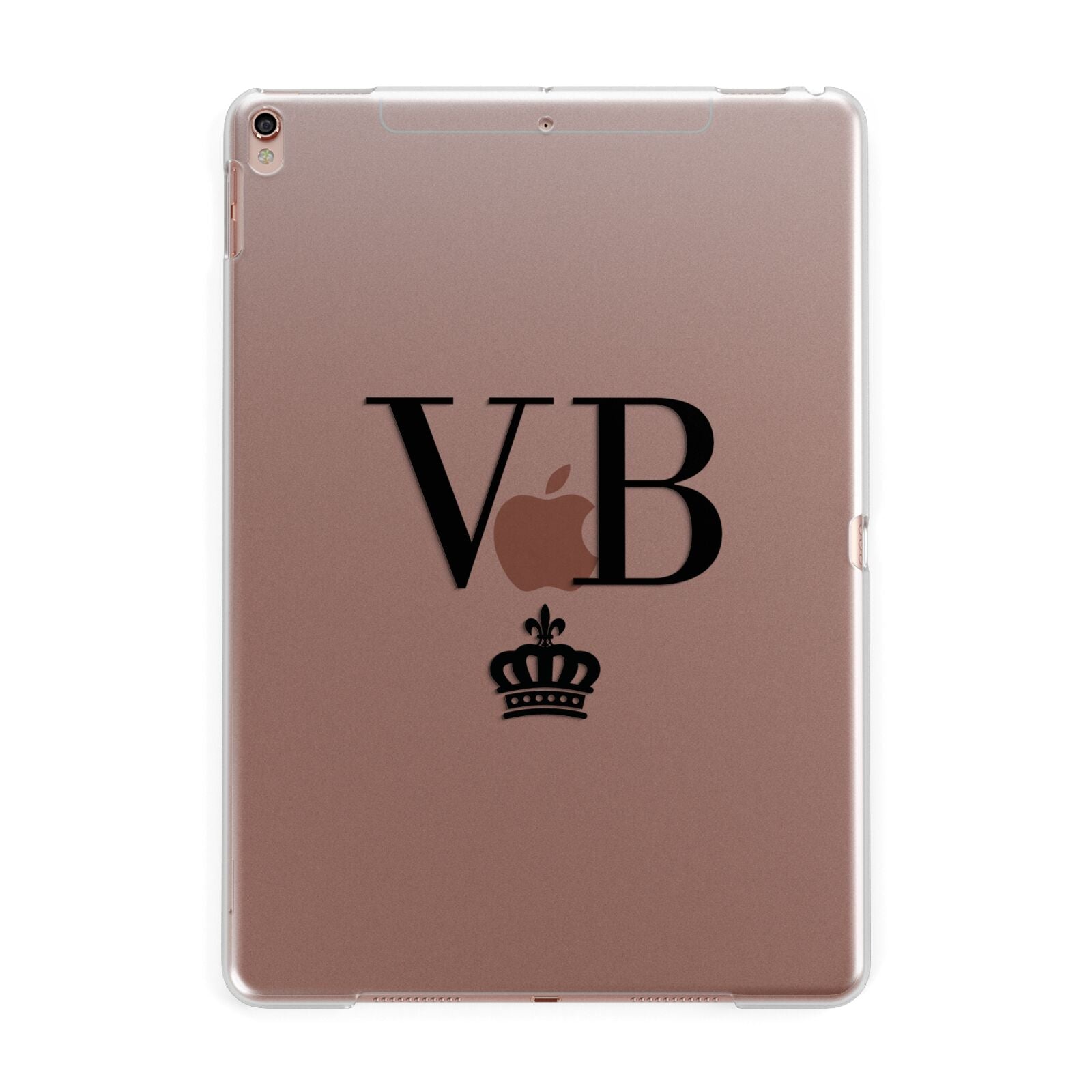 Personalised Black Initials Crown Clear Apple iPad Rose Gold Case