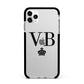 Personalised Black Initials Crown Clear Apple iPhone 11 Pro Max in Silver with Black Impact Case